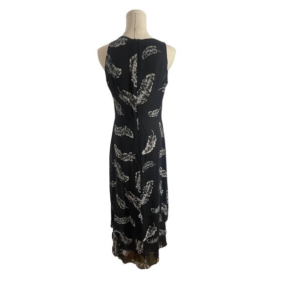 Vintage 90s 100% Silk Midi Length Dress Black + Feathers SMALL - Picture 3 of 9